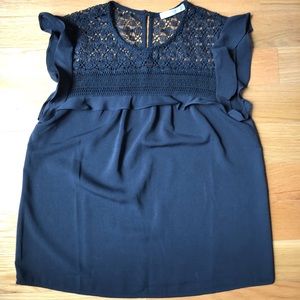 Mango black blouse with lace top